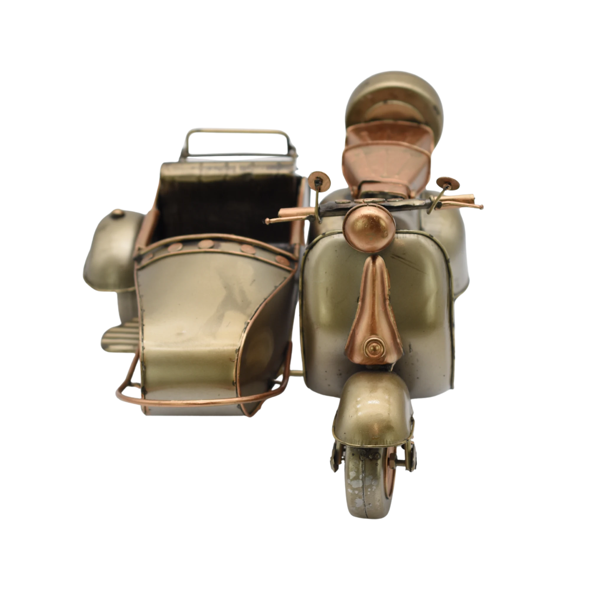 Miniaturmodel einer Vespa mit Beiwagen in Gold- und Bronzefarben – Bild 5