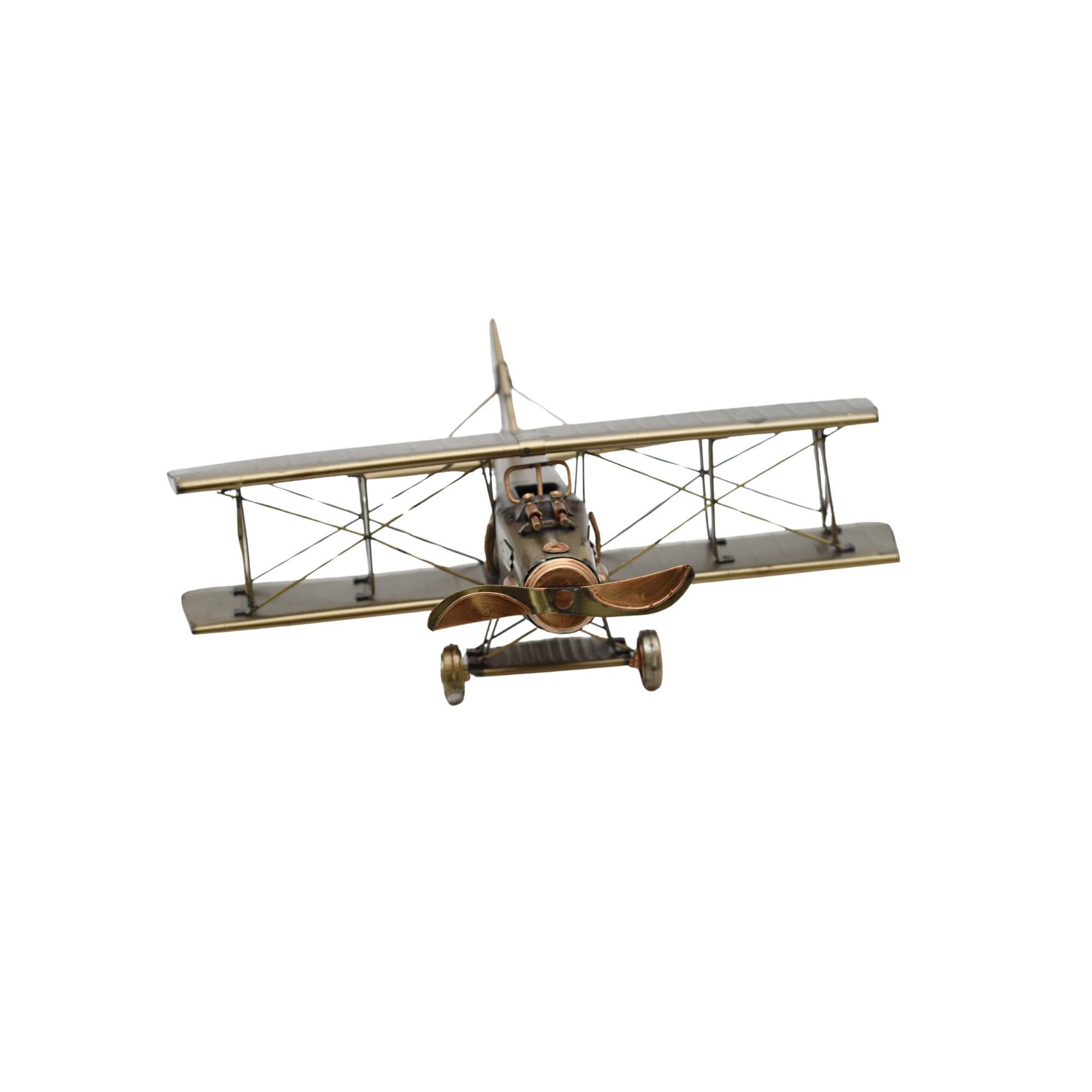 Miniaturmodel eines bewaffneten Doppeldeckerflugzeuge in Gold- und Bronzefarben – Bild 5