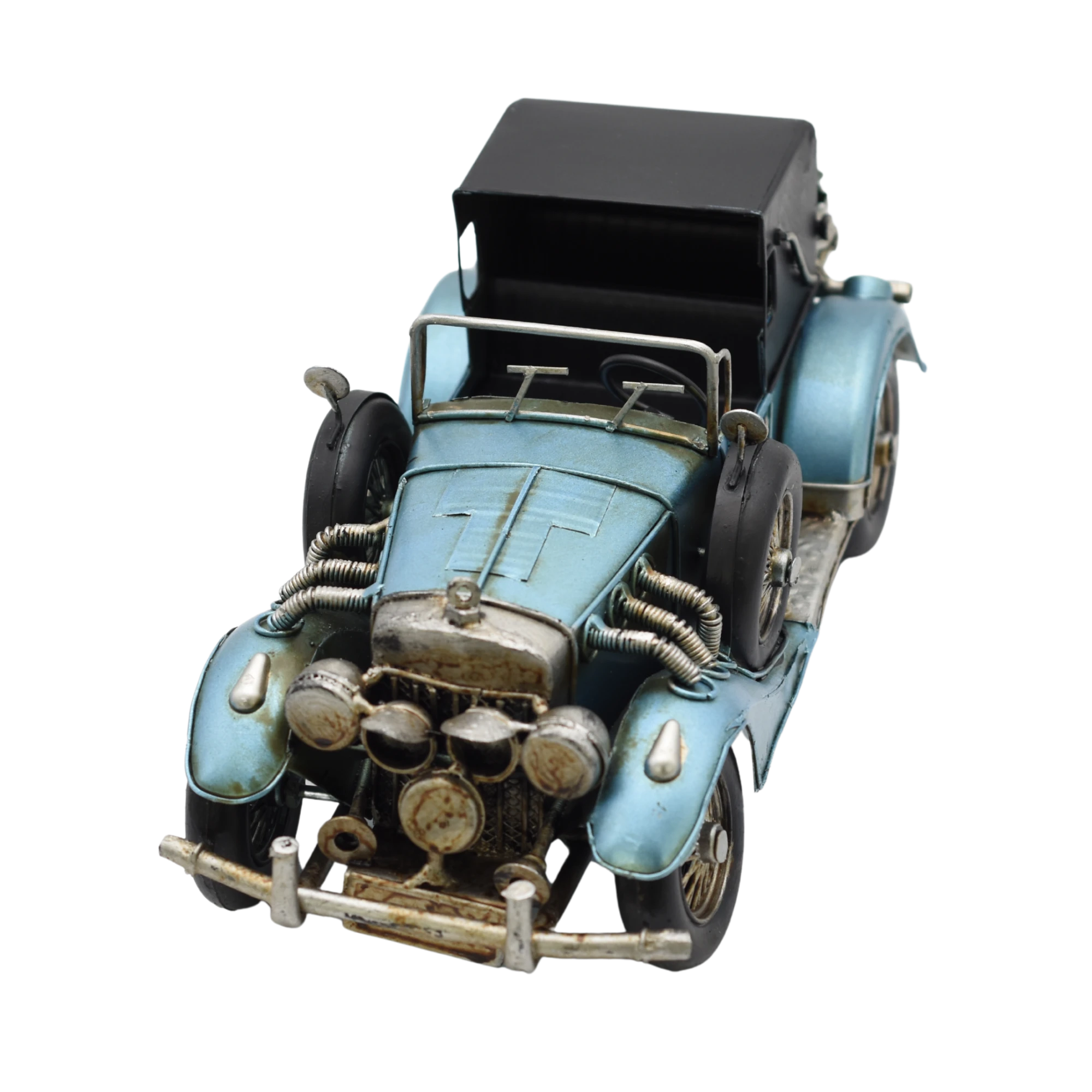 Miniaturmodel eines Oldtimers aus Zinn aus den 1920er Jahren in Metallic-Blau