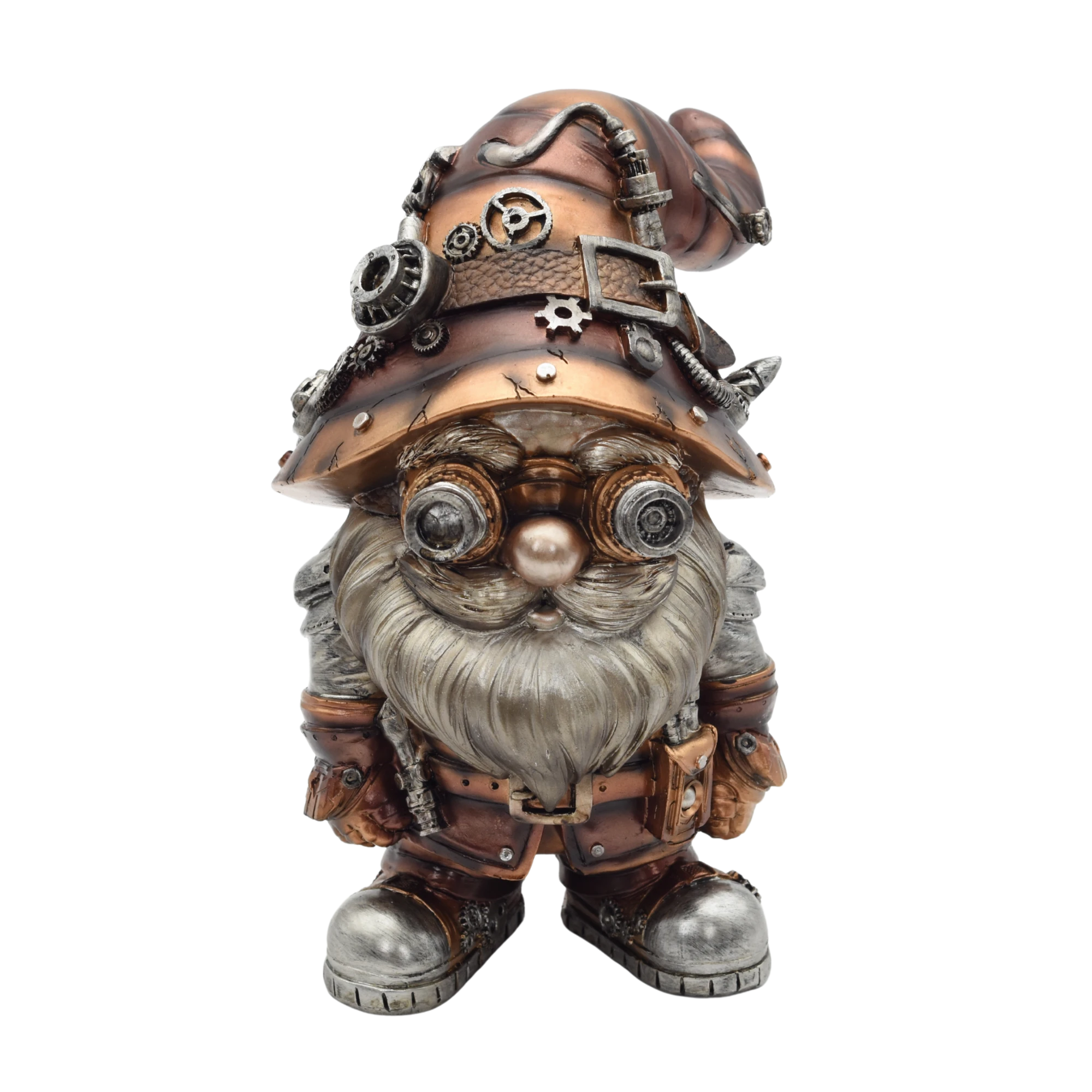 Steampunkgartenzwerg aus Resin mit Zahnrädern und Goggles – Bild 5