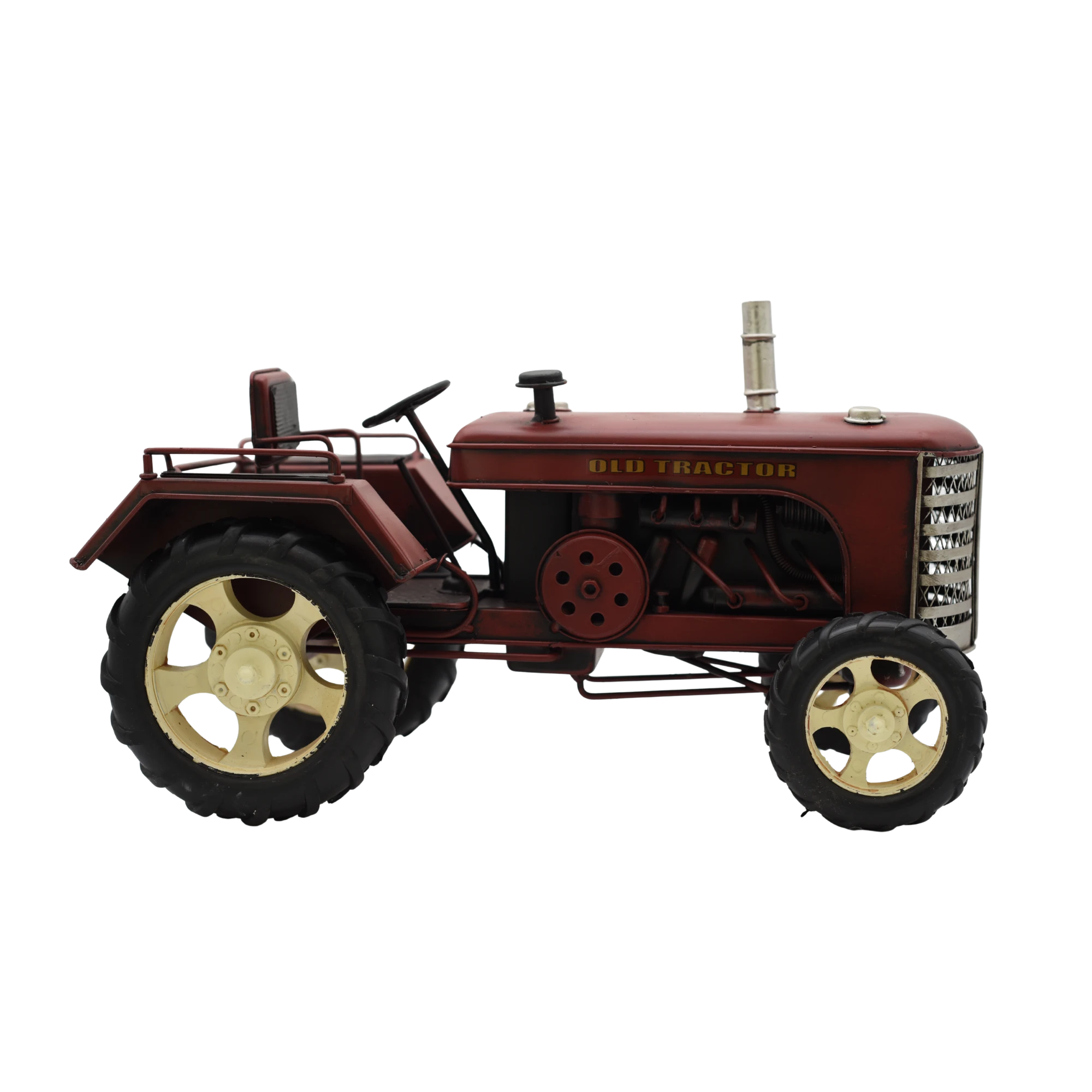 Miniaturmodel eines alten Treckers aus Zinn in Weinrot – Bild 2