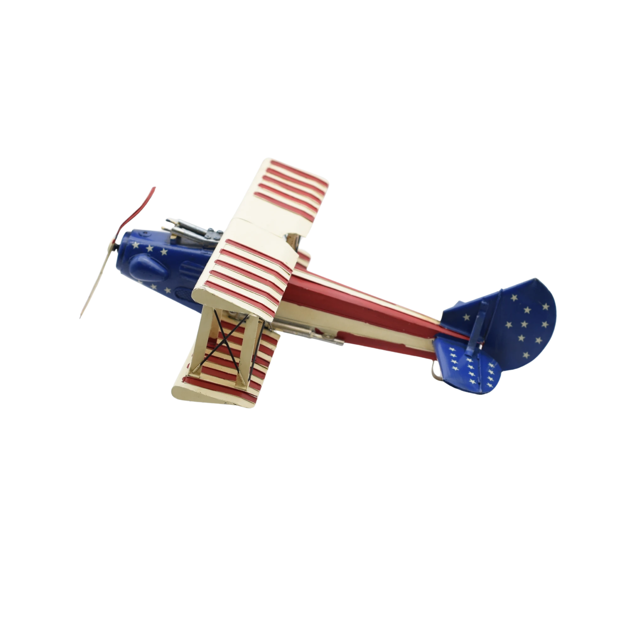 Miniaturmodel eines bewaffneten Doppeldeckerflugzeugs aus Zinn mit US-Flagge – Bild 6