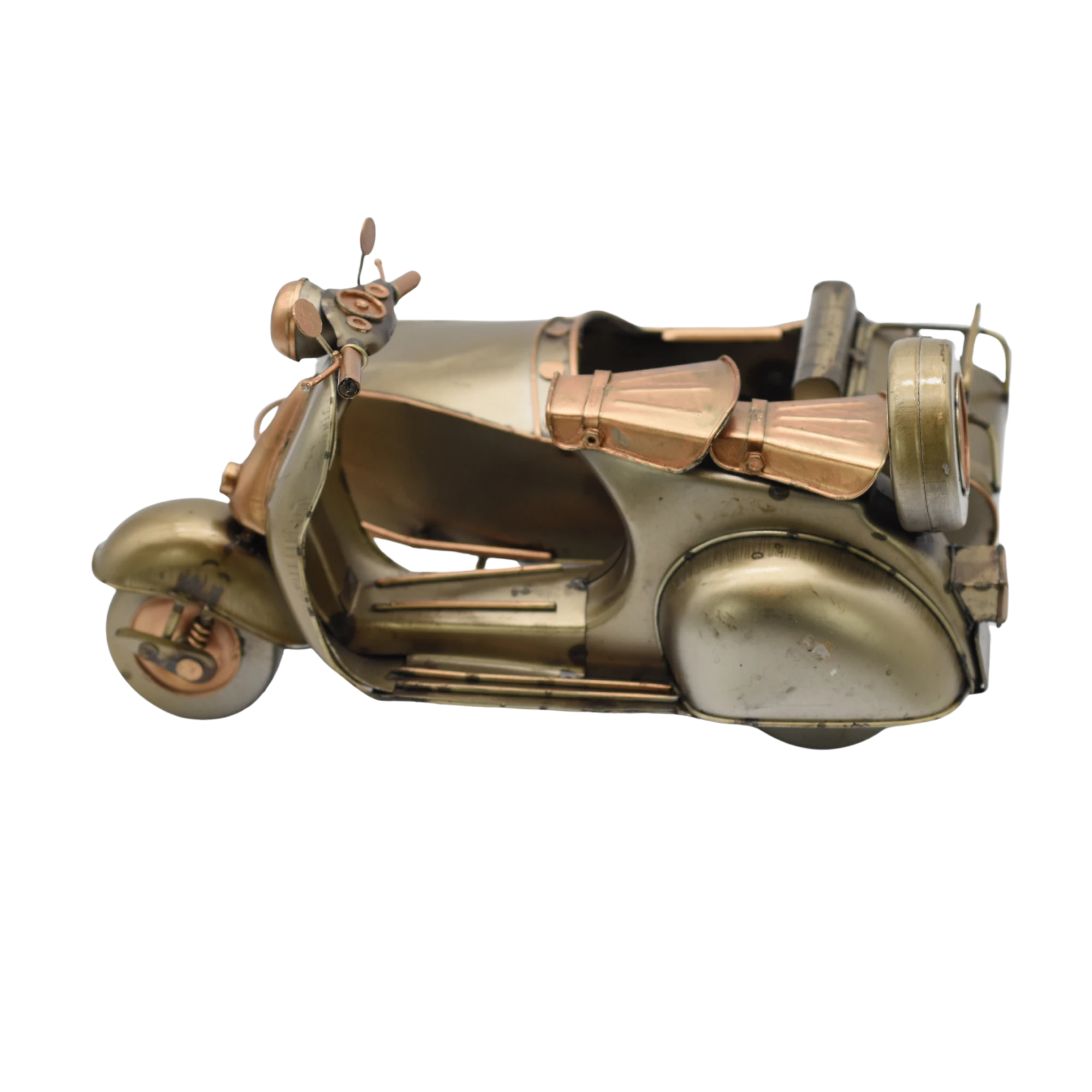 Miniaturmodel einer Vespa mit Beiwagen in Gold- und Bronzefarben – Bild 6