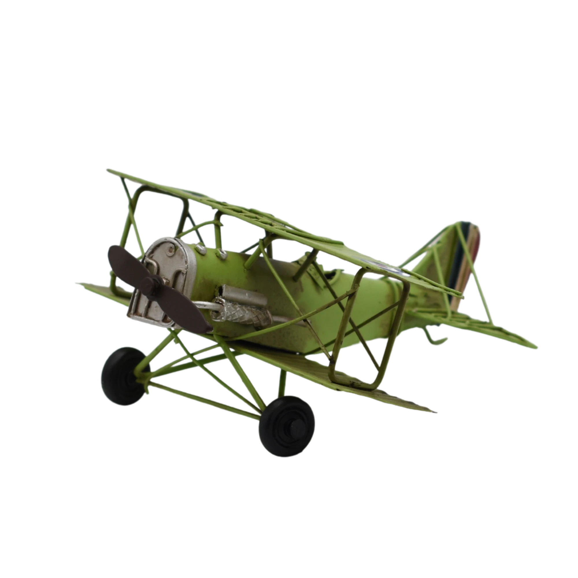 Miniaturmodel eines Doppeldeckerflugzeugs aus Zinn in Hellgrün – Bild 3