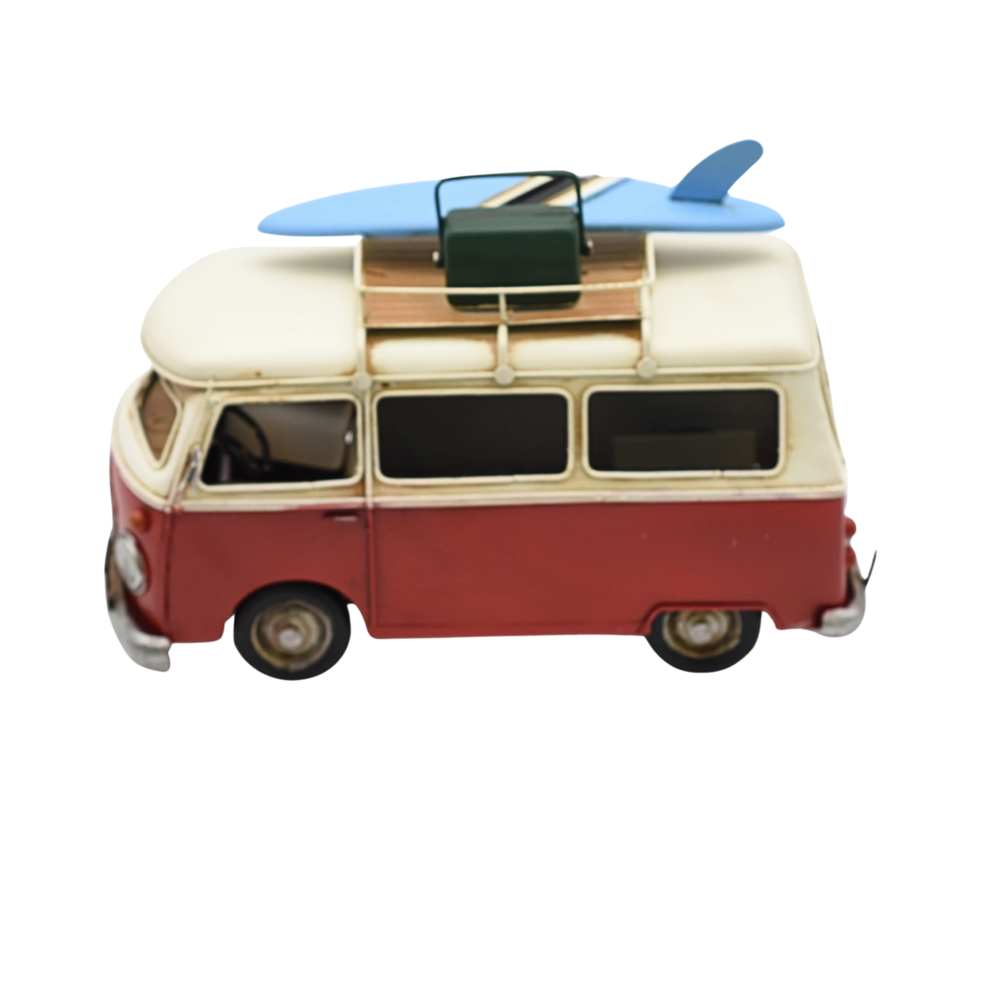 Miniaturmodel eines VW-Busses in Rot-Beige mit Koffer – Bild 7