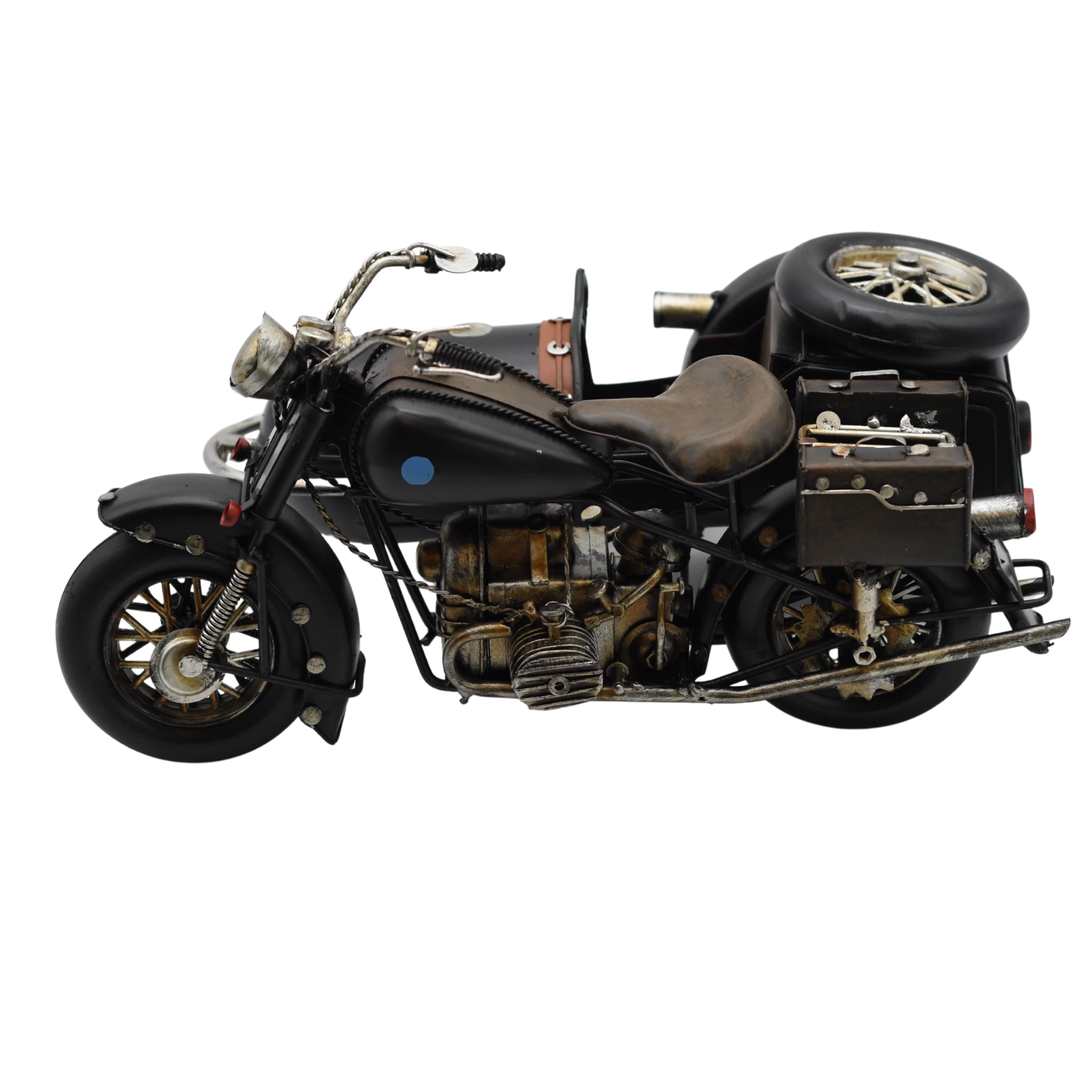 Miniaturmodel eines alten Motorrads mit Beiwagen aus Zinn – Bild 8