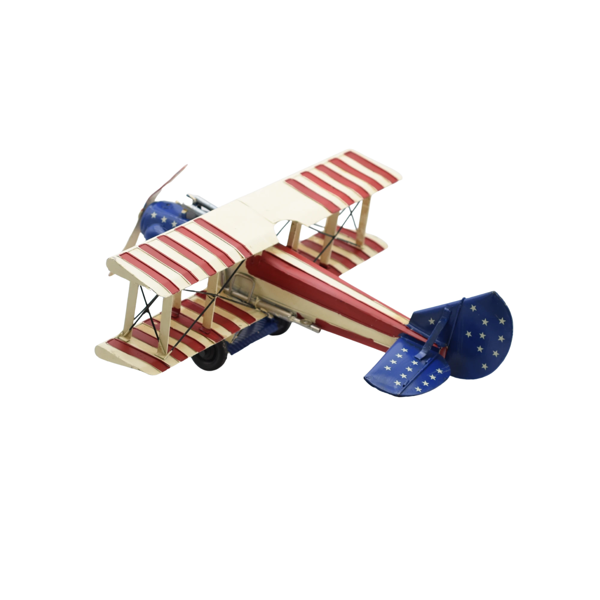 Miniaturmodel eines bewaffneten Doppeldeckerflugzeugs aus Zinn mit US-Flagge – Bild 7
