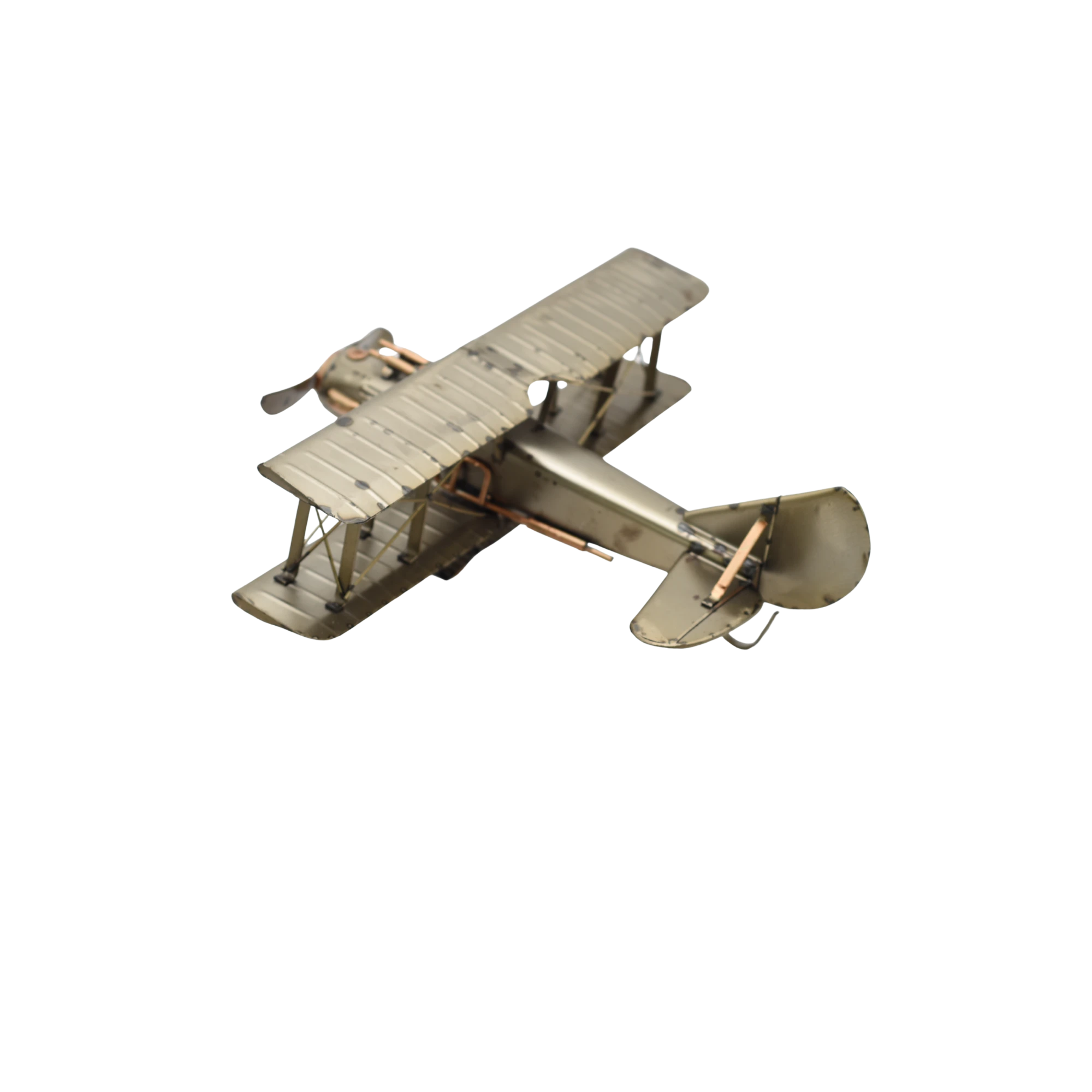 Miniaturmodel eines bewaffneten Doppeldeckerflugzeuge in Gold- und Bronzefarben – Bild 7