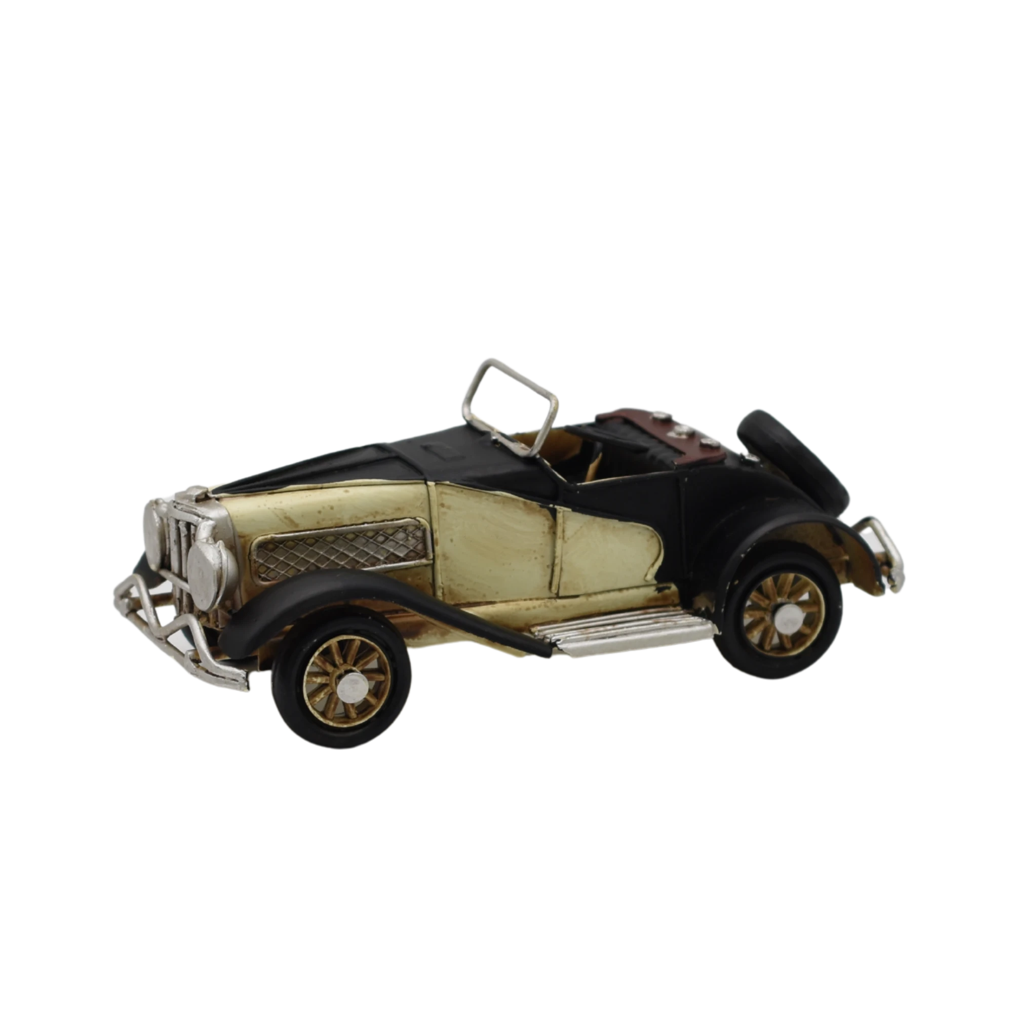 Miniaturmodel eines Oldtimers aus Zinn aus den 1920er Jahren in Schwarz-Weiß – Bild 5