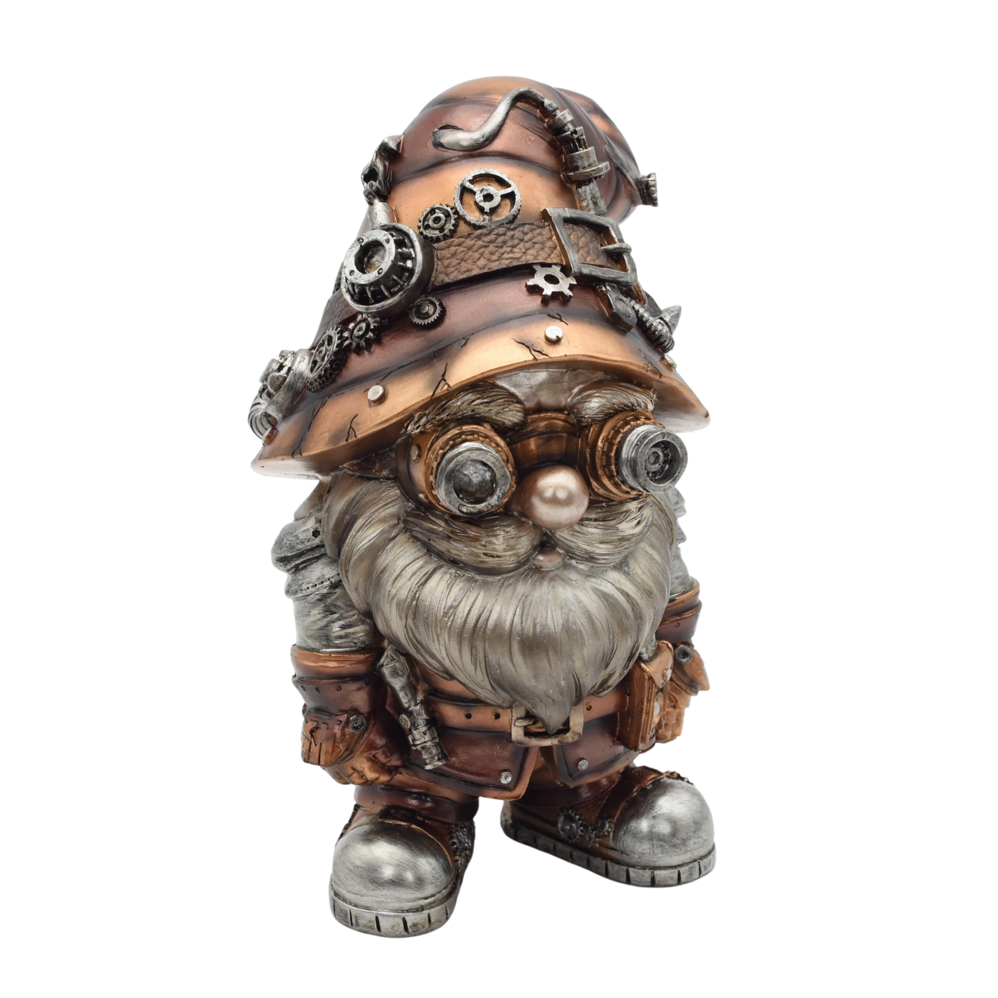 Steampunkgartenzwerg aus Resin mit Zahnrädern und Goggles – Bild 6