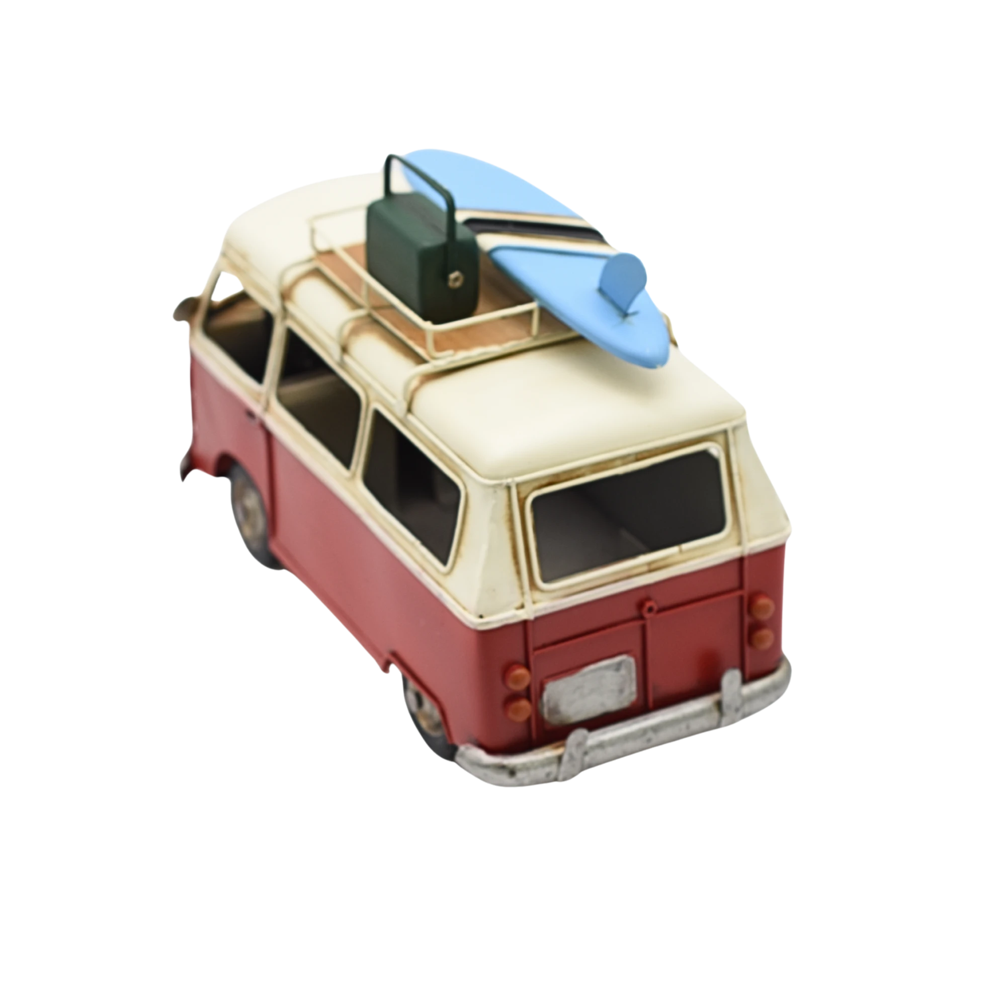 Miniaturmodel eines VW-Busses in Rot-Beige mit Koffer – Bild 8
