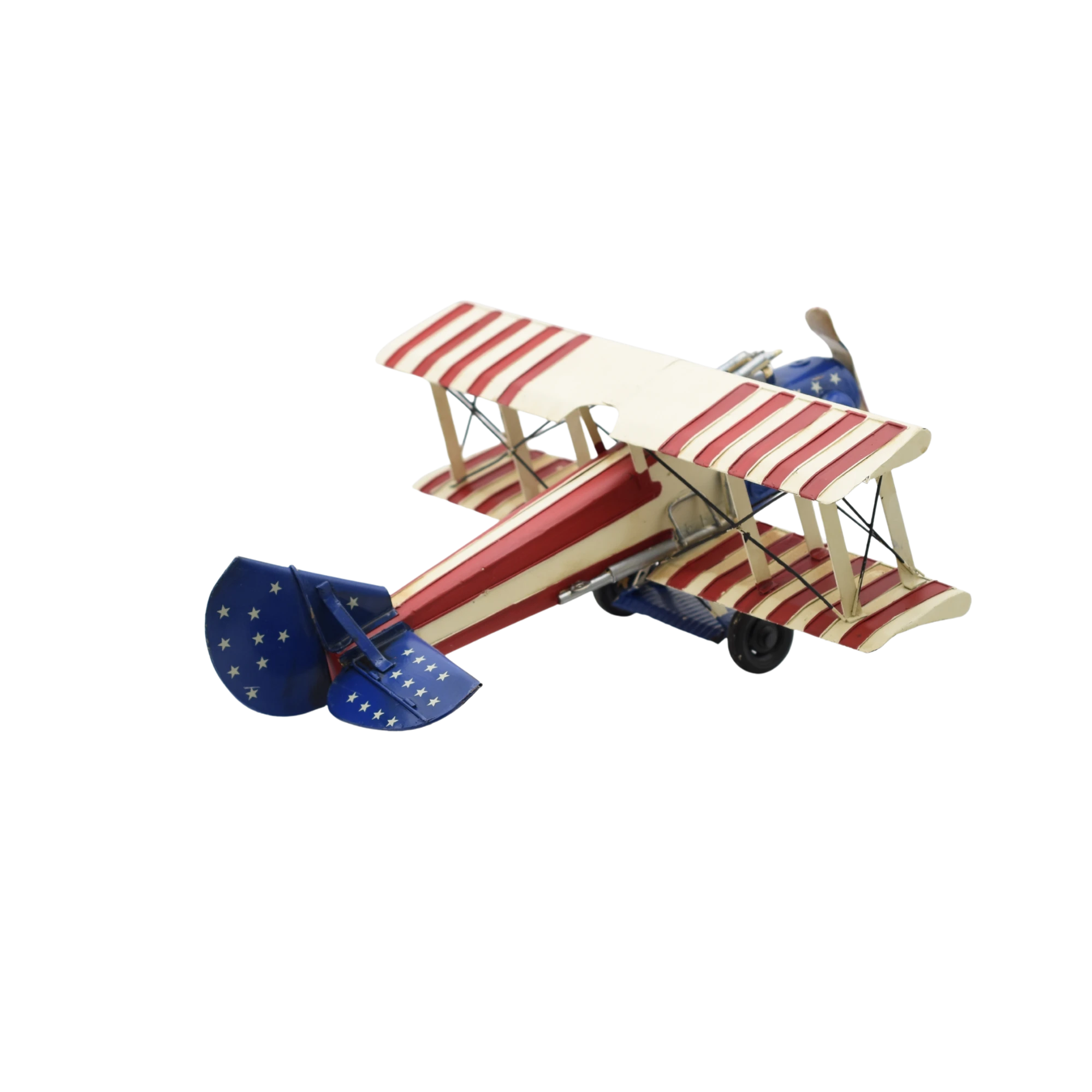 Miniaturmodel eines bewaffneten Doppeldeckerflugzeugs aus Zinn mit US-Flagge – Bild 8