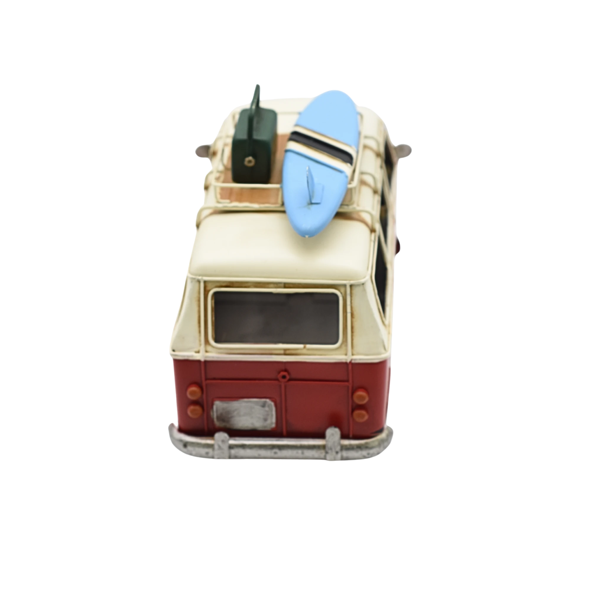 Miniaturmodel eines VW-Busses in Rot-Beige mit Koffer – Bild 9