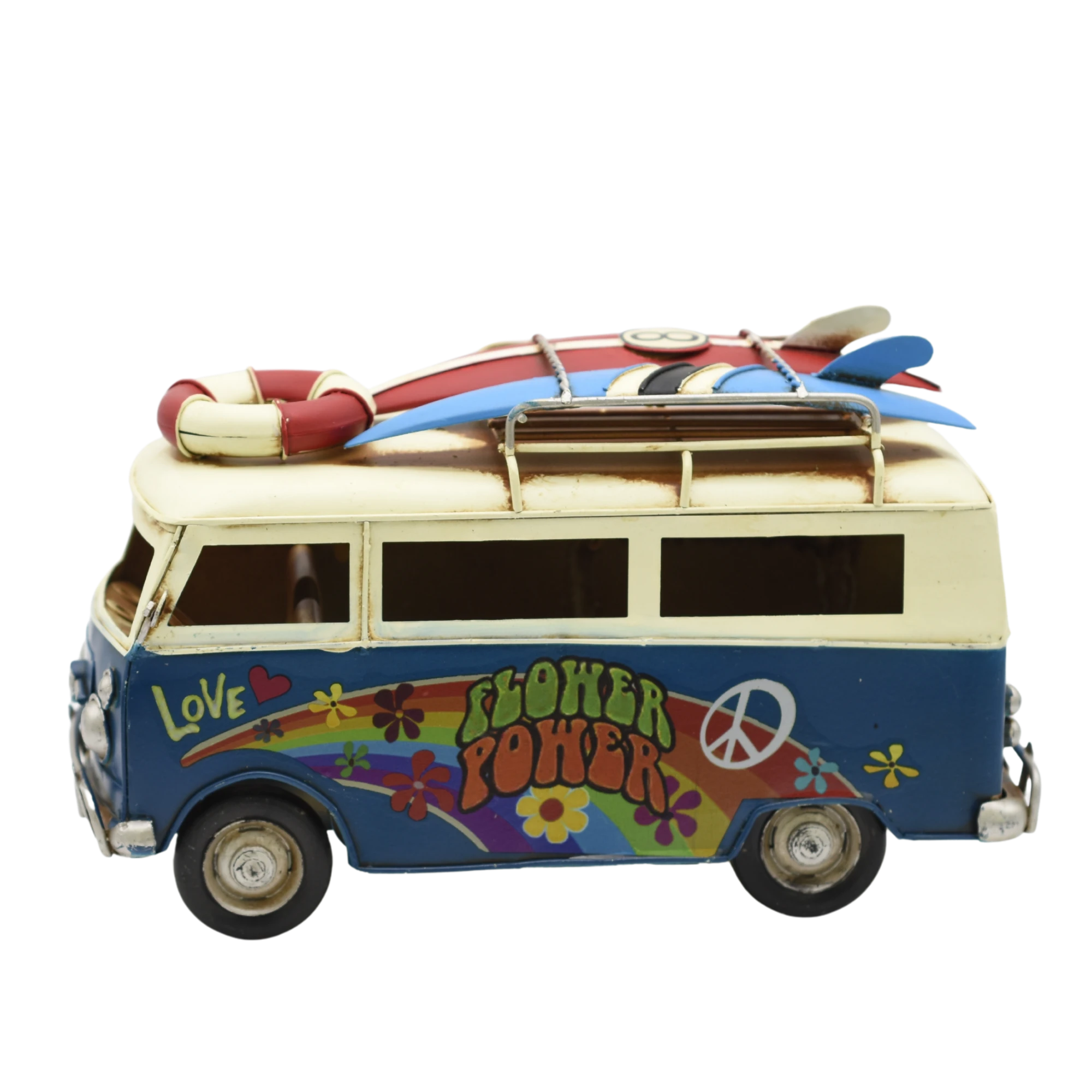 Miniaturmodel eines VW-Busses aus Zinn in Meerblau und Regenbogen – Bild 6