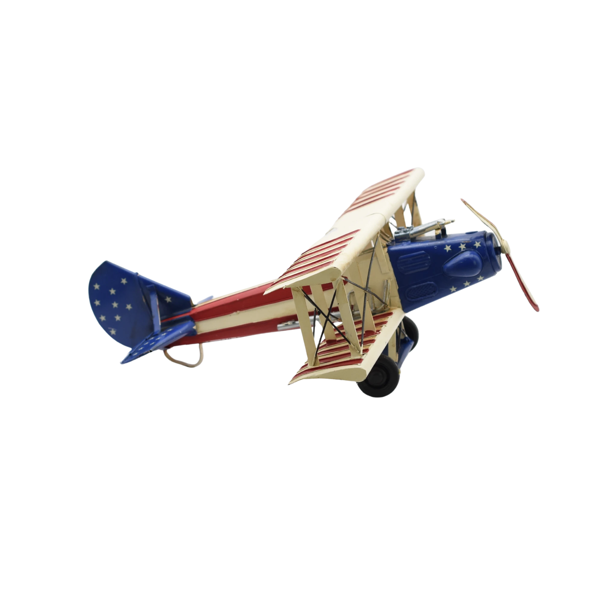Miniaturmodel eines bewaffneten Doppeldeckerflugzeugs aus Zinn mit US-Flagge – Bild 9