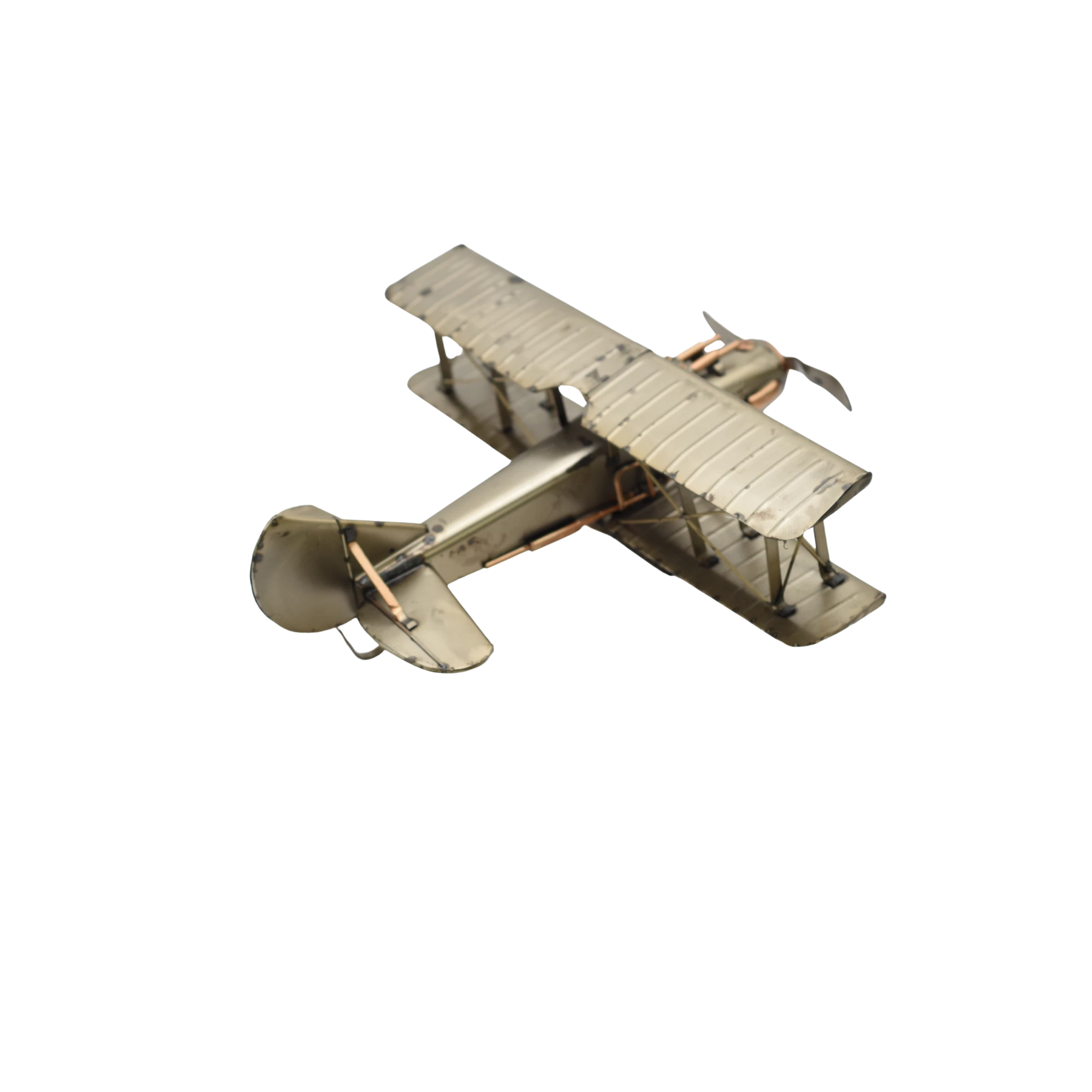 Miniaturmodel eines bewaffneten Doppeldeckerflugzeuge in Gold- und Bronzefarben – Bild 8