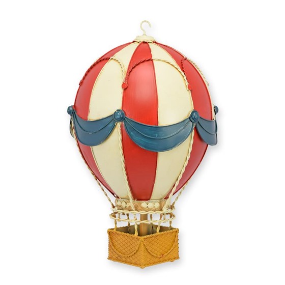 Nostalgischer Heißluftballon in Rot-Cremeweiß mit Hängevorrichtung