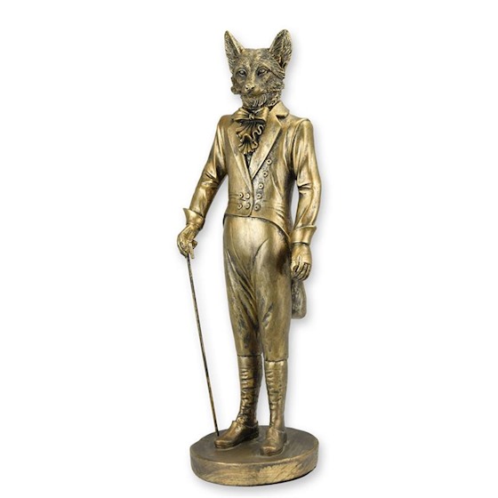 Resinfigur: Vornehmer Gentleman-Fuchs im Frack mit Gehstock