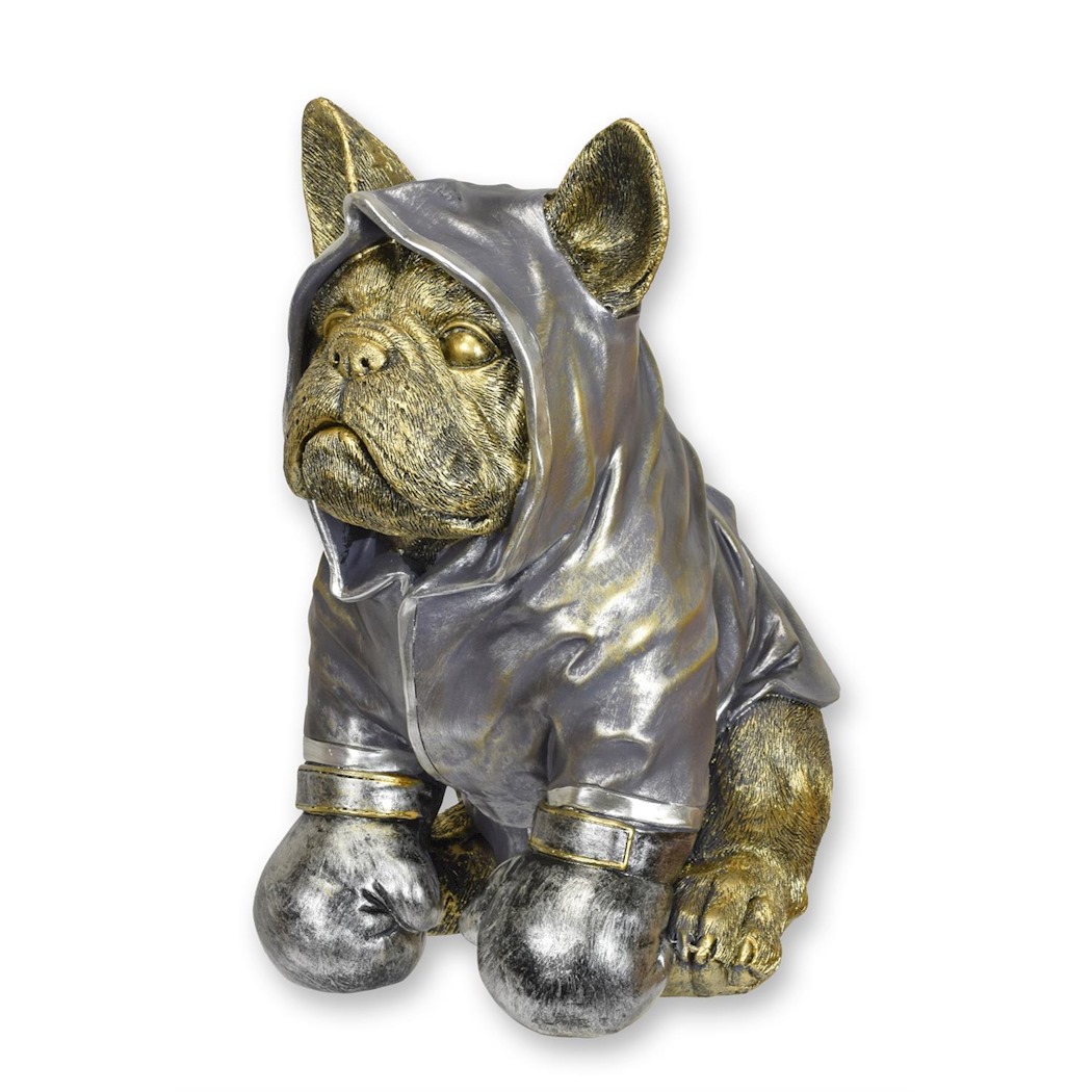 Resinfigur: Bulldogge im Boxeroutfit